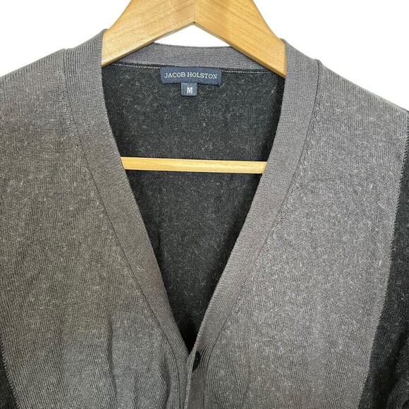 Jacob Holston Mens Silk Cashmere Blend Dark Gray Cardigan Sweater Preppy sz M - Picture 5 of 16